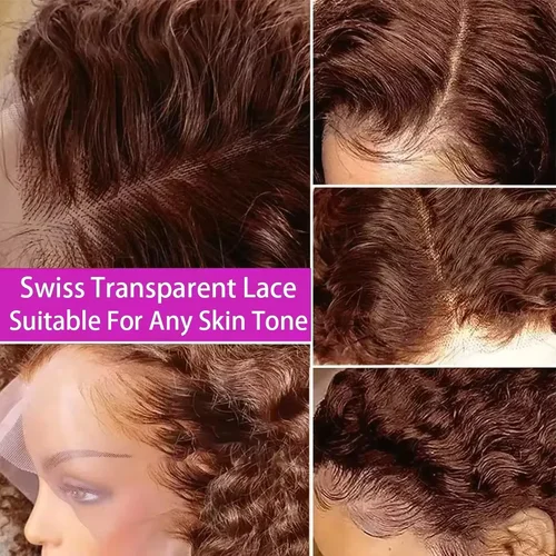 Imagen 2 del producto # 4 Peluca de pelo corto Bob rizado de onda profunda marrón oscuro pelo brasileño marrón Chocolate 13x4 peluca con malla frontal transparente Remy para mujeres