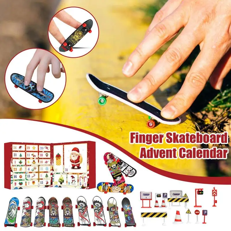 Finger-Skateboard, Weihnachts-Adventskalender, 24-Tage-Countdown-Kalender, Finger-Skateboard-Spielzeug-Set, Überraschung, Blindbox für Kinder