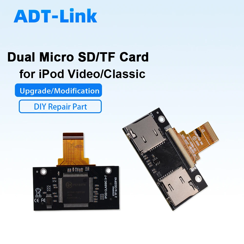 Кабель-адаптер для двух карт Micro SD (TF) с 2 слотами для iPod Classic 5-го, 6-го, 7-го поколений, платка для замены и модернизации SSD/HDD iFlash
