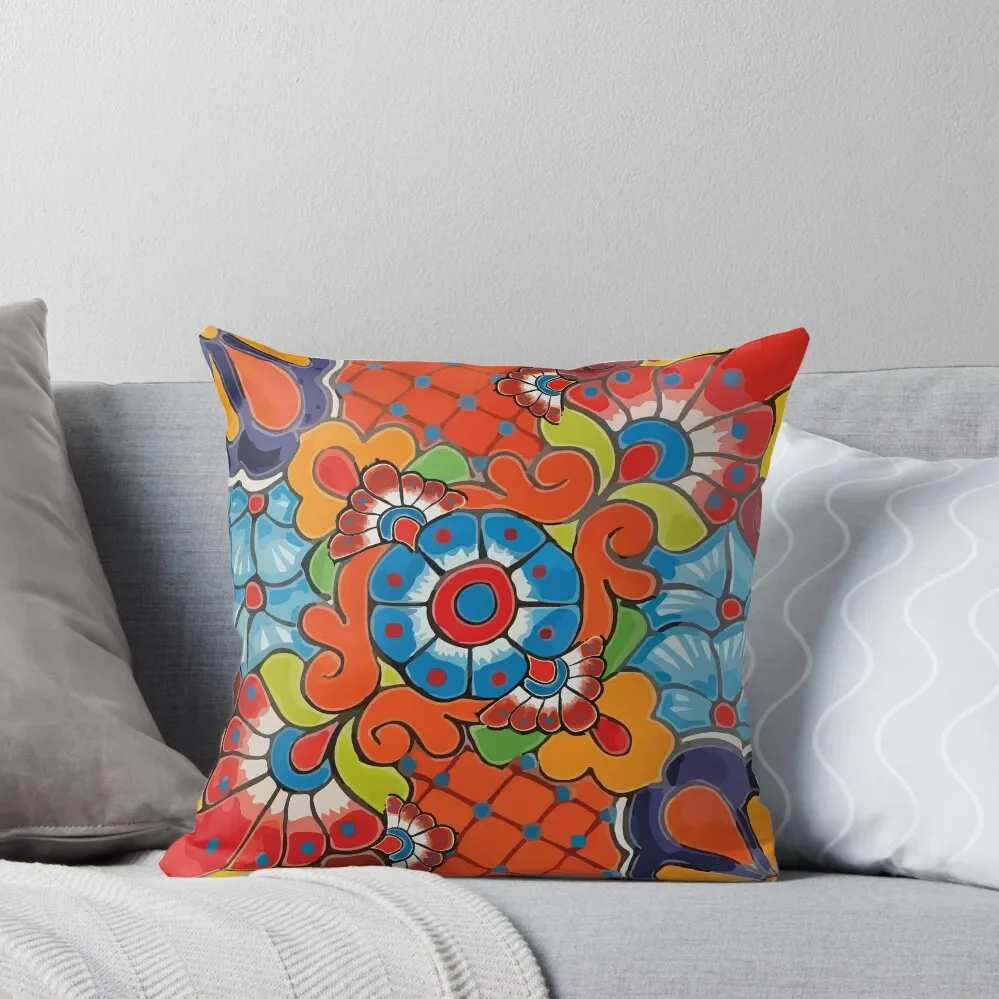 Orange azulejo maximalist mexican flowers talavera tiles Throw Pillow luxury sofa pillows Sofa Cushion pillow