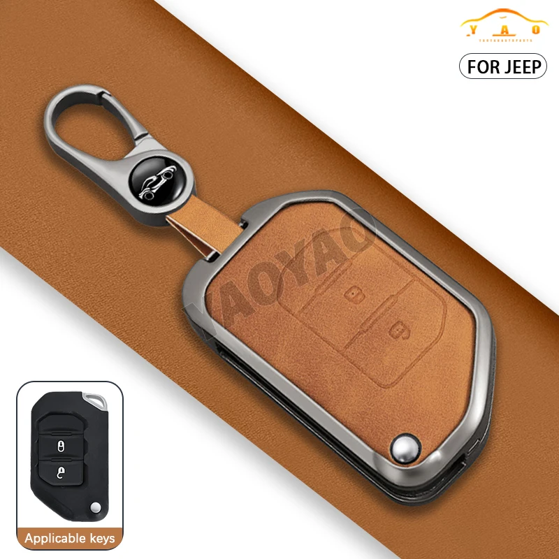 

2025 New Leather Car Key Case Cover For Jeep Wrangler JL JLU Rubicon Gladiator JT Sahara JLU 2018 2019 2020 2021 2022 2023