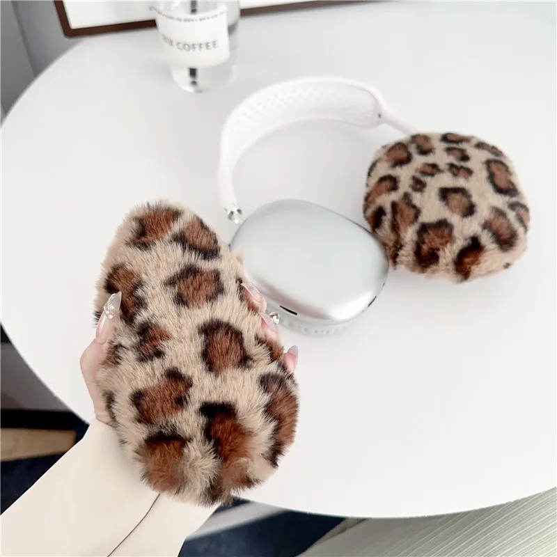 Luxury Leopard Print Cases Fluffy Plush Fur Soft Protective Case For Airpods Max Wireless Headphone Earphone Accessories Covers