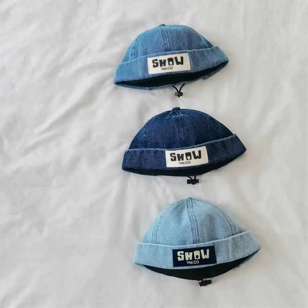 الرجعية غسلها الدنيم الطفل Brimless قبعة رسالة مطرزة قابل للتعديل الاطفال دوكر قبعات البطيخ قبعة 1-3Y الأطفال