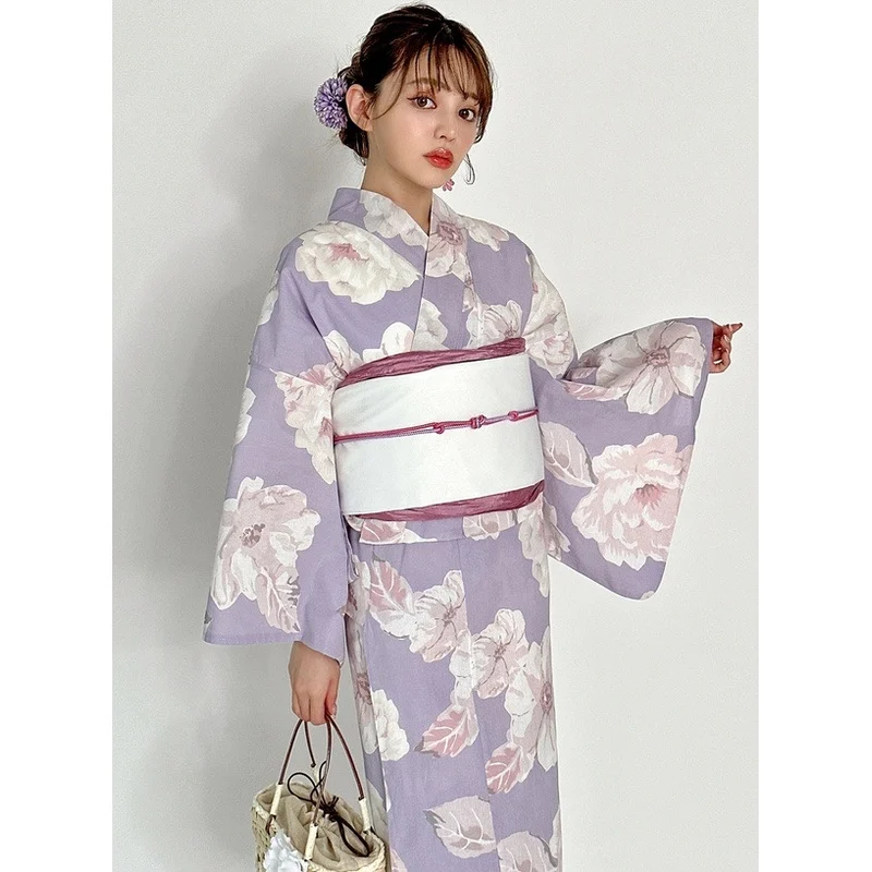 

Traditional Women's Kimono Sle Cotton Batobe Separate Strap Long Robe Easy to Wear Floral Fireworks Conference Dr