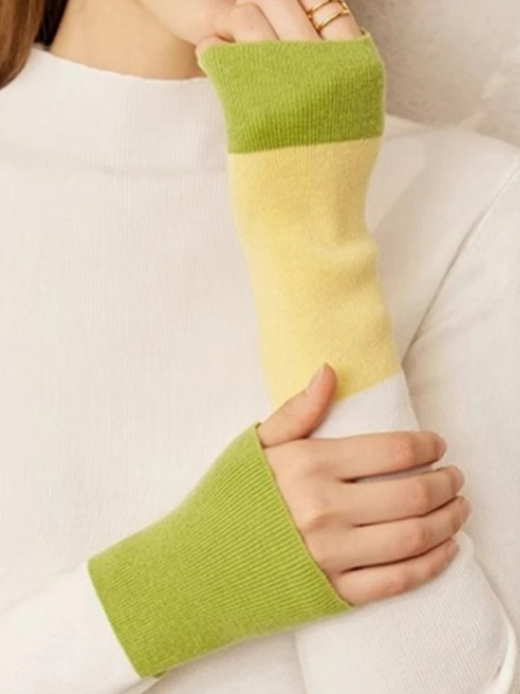 المرأة الشتاء نصف الياقة العالية معطف شتاء موضة محبوك كتلة اللون سليم تنوعا البلوز خمر بلايز عادية كم طويل