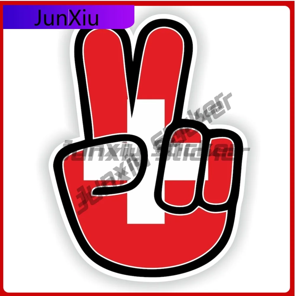 

Switzerland Flag With Peaceful Victory Gesture Stickers Exterior Decals Camper Van Bicycle Decals Funny Decoration Stickers Acce