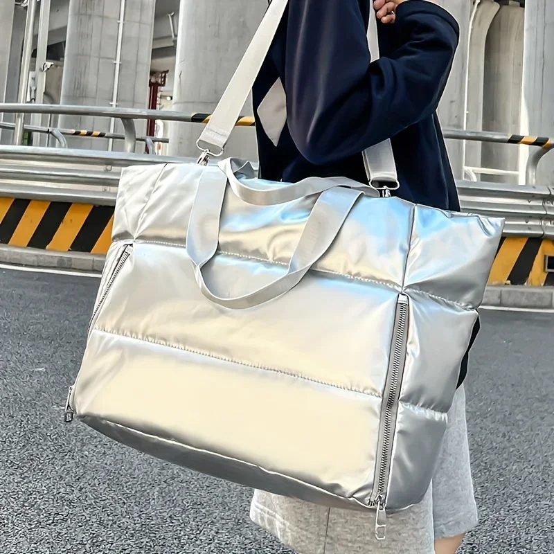 

Женская модная блестящая мягкая сумка-тоут, сумка через плечо большой вместимости на молнии, стильная сумка для путешествий