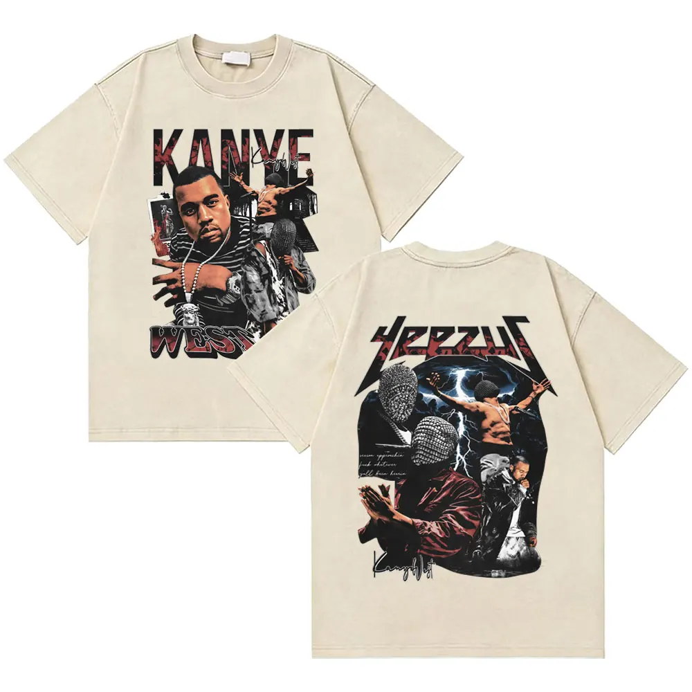 

Washed Vintage Rapper Kanye West Graphic T Shirt Men Women Hip Hop Fashion Oversized T-shirts Male High Quality Cotton Tee Shirt