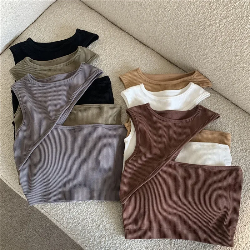 Spicy Girl Irregular Vest Camisetas Chest Pad Short Shoulder Off Tanks Korea Fashionable Bra Outwardly Slim Cut Out Tube Tops