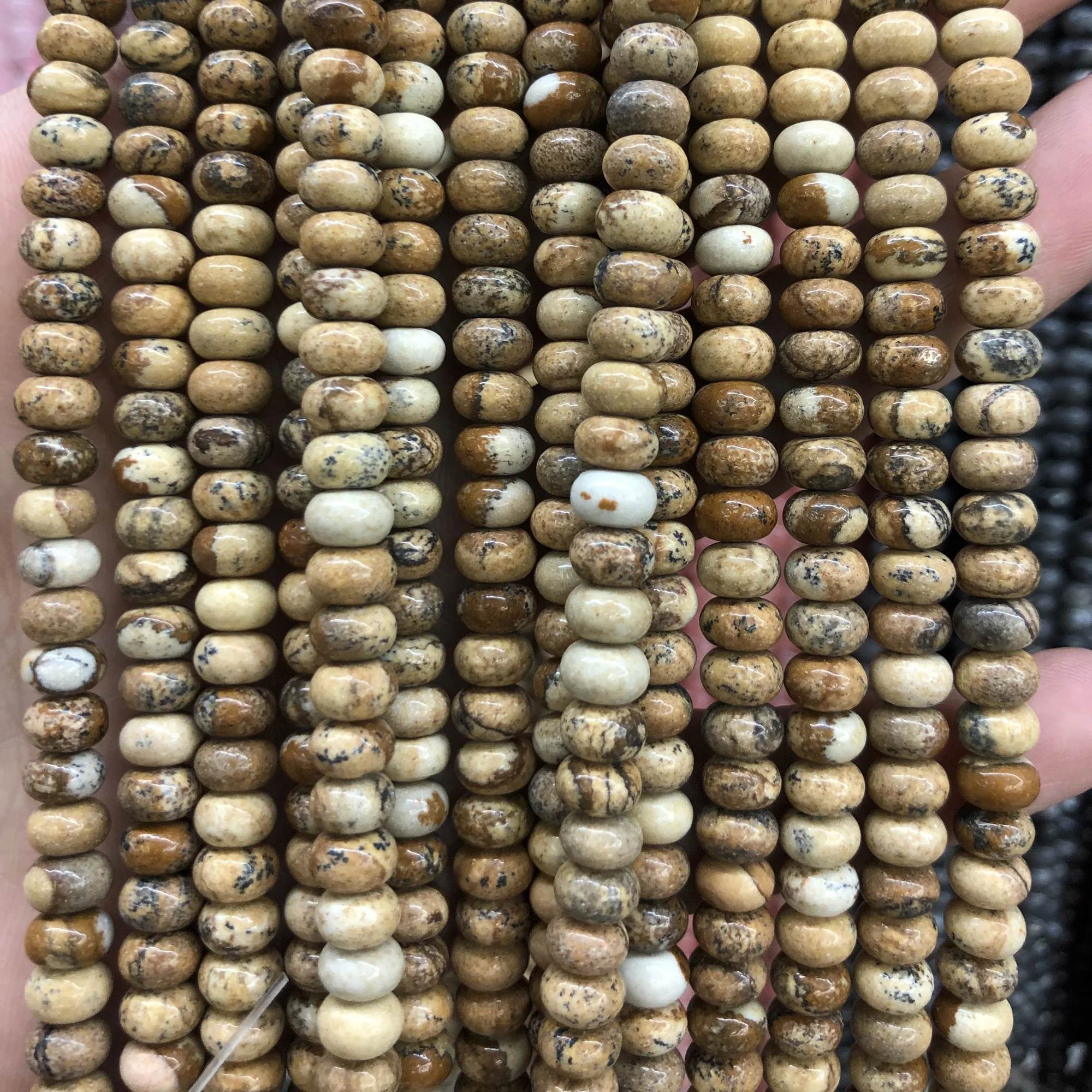 

Picture Jasper Rondelle Beads Natural Gemstone Beads Loose Stone Beads For Jewelry Making 4x6mm 5x8mm 15''