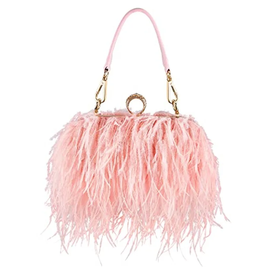 

Women Tote Bag Fluffy Purse Clutch Feather Evening Handbag for Wedding