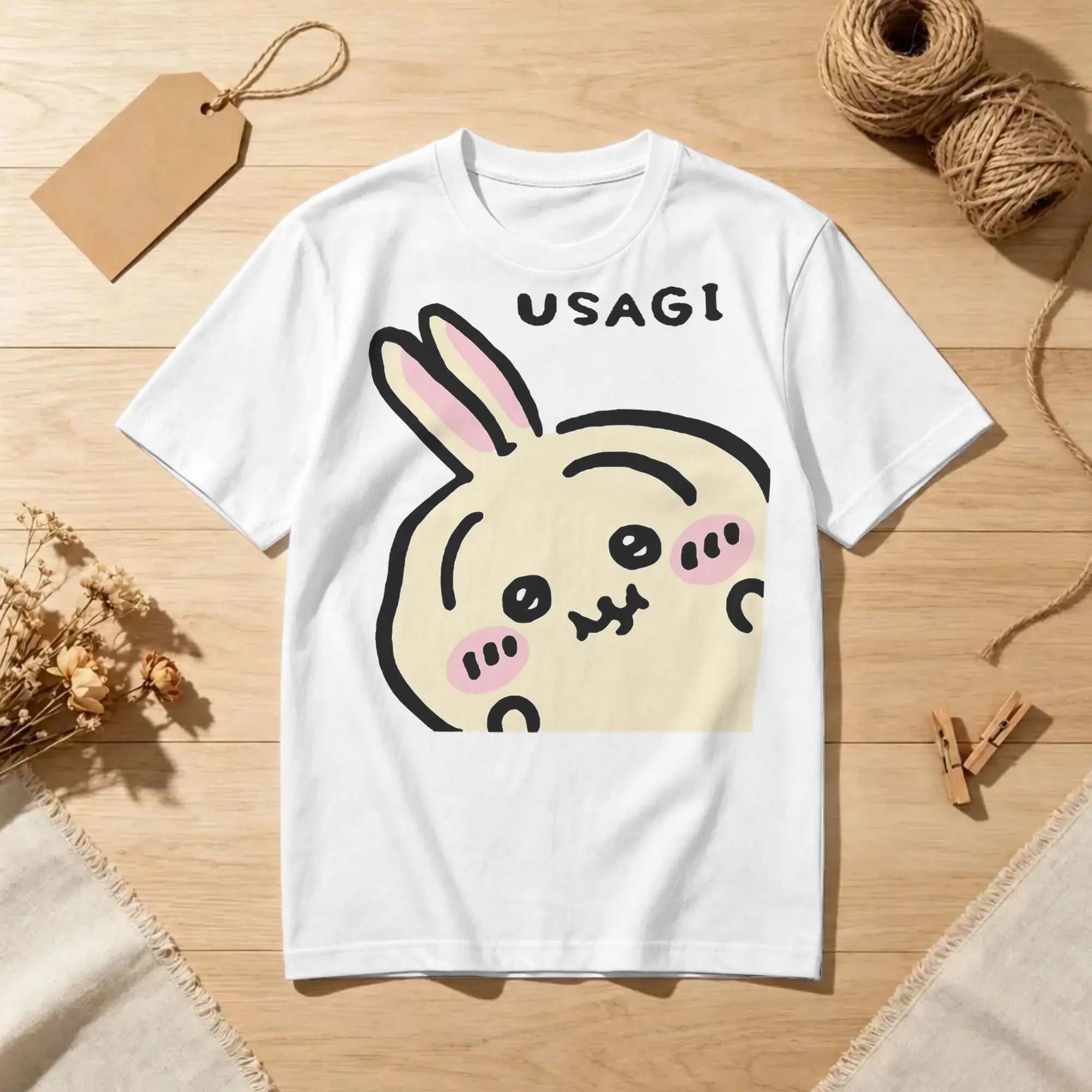 Funny Peek a Boo Usagi Chiikawaii Hachiware T Shirt For Men Women O-neck Short Sleeve Tops Shirts  Cotton Summer Tops