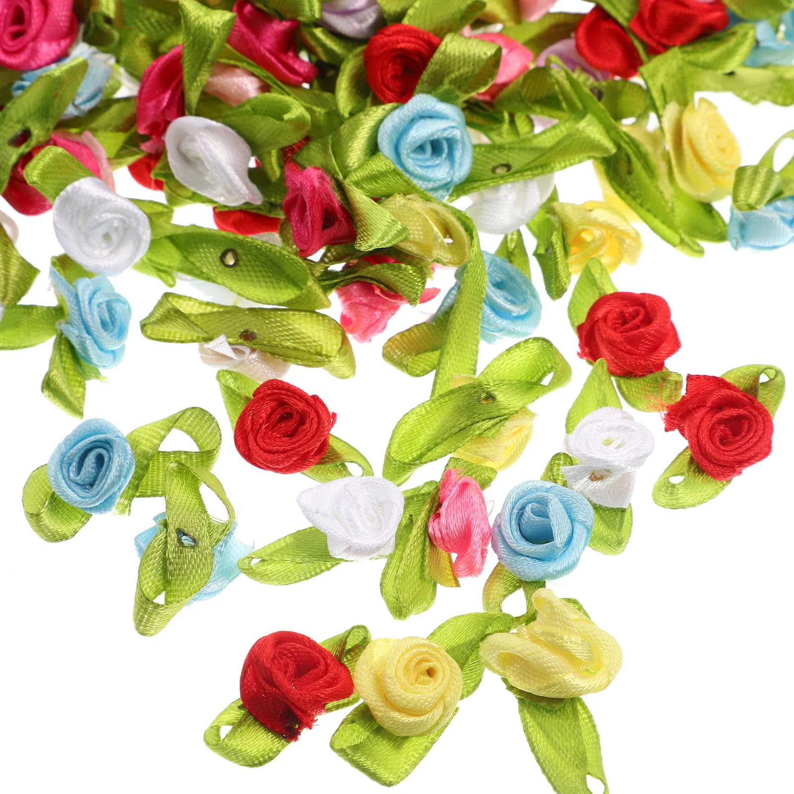 

200pcs Ribbon Roses Polyester Mini Artificial Flowers Crafts Decoration DIY Tiny Mixed Color Rosettes Satin Fabric Jewelry