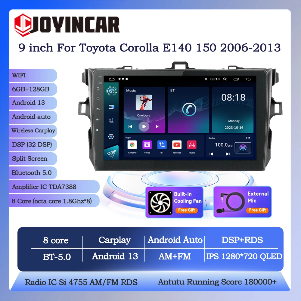 

Joyincar 9'' Android 13 Car Stereo Radio For Toyota Corolla E140/150 2006-2013 2 Din 8 Core GPS Carplay Multimedia Video Player