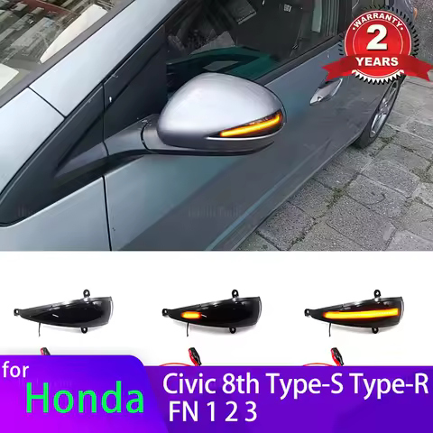 2x Smoked LED Dynamic Turn Signal Light Side Mirror Flashing for Honda Civic MK8 8th Hatchback 3 door 5 door Type-S Type-R 05-12