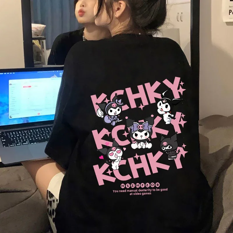 2024 y2k Sanrio Kuromi Harajuku Kawaii Anime T-Shirt Frauen niedlichen Cartoon Grafik Ullzang T-Shirt Hip Hop Streetwear T-Shirts Mädchen