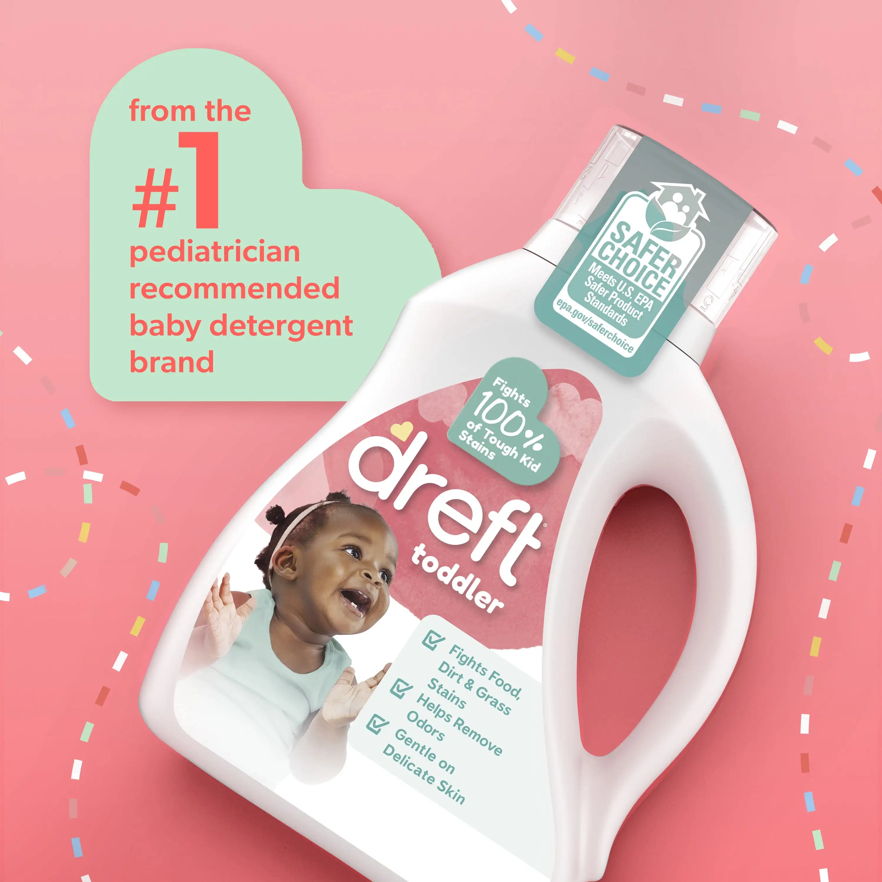 

ICUTE-Dreft Liquid Laundry Detergent for Toddlers, Tackles 100% of Common Toddler Stains, Unscented, 42 fl oz, 32 Loads