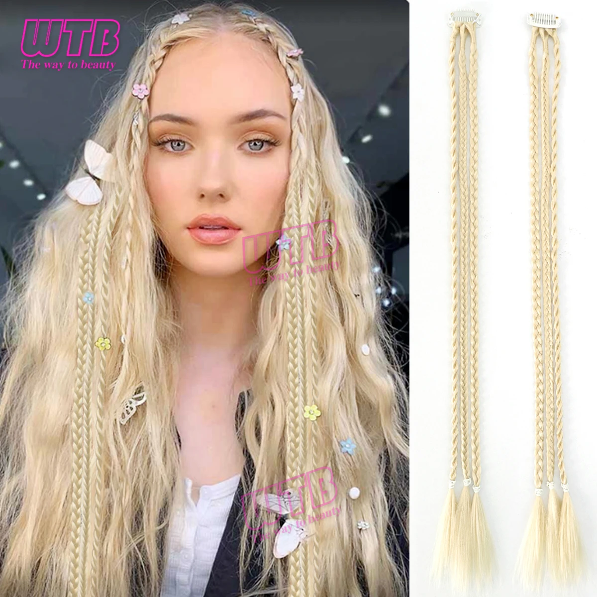 

Synthetic Braided Hair Extensions Clip In Front Hair for Girls' Braids Perfect For Halloween Christmas Party with 3 Strands Hair