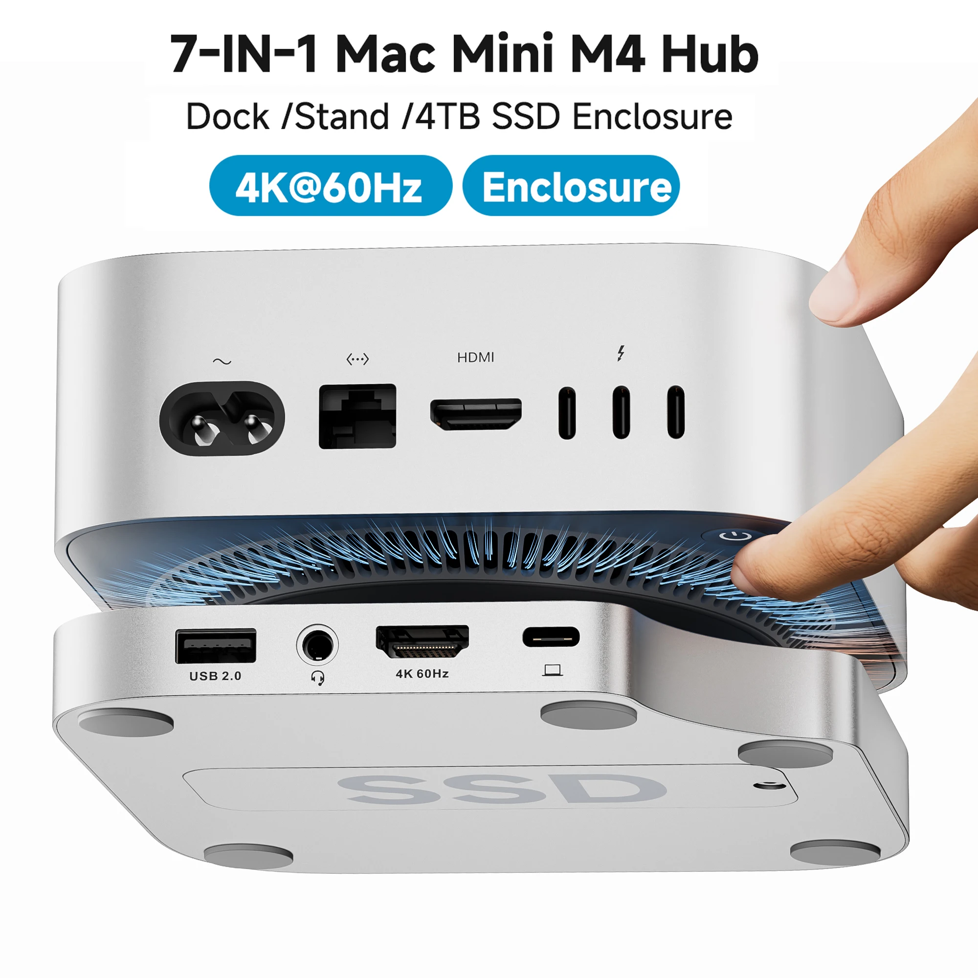 Base Mac mini M4 con 4K @ 60 HDMI 8TB M.2 NVMe SSD carcasa Mac mini Hub soporte para Mac mini M4 y M4 Pro 2024