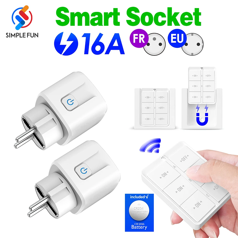 

RF Wireless Remote Control Socket 16A 220V 433Mhz Smart Plug EU FR Magnetic Panel Switch Electrical Outlet for Home Appliance