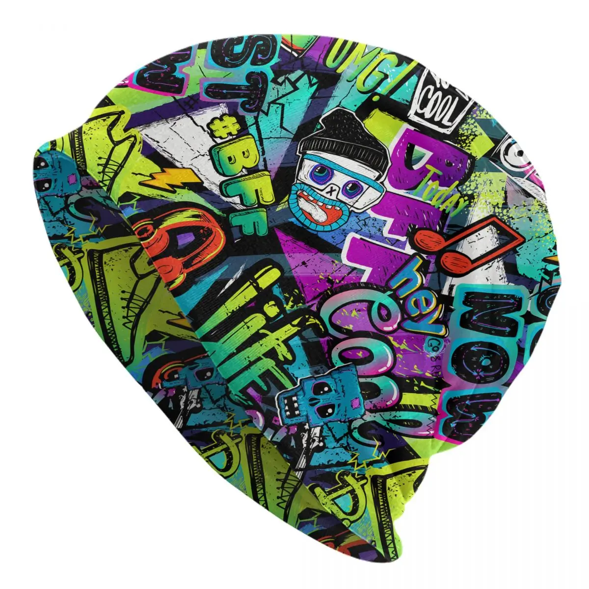 Graffiti Art Pattern Skullies Beanies Caps Cartoon Textile Clothes Wrapping Paper Thin Hat Bonnet Hats Hip Hop Ski Cap