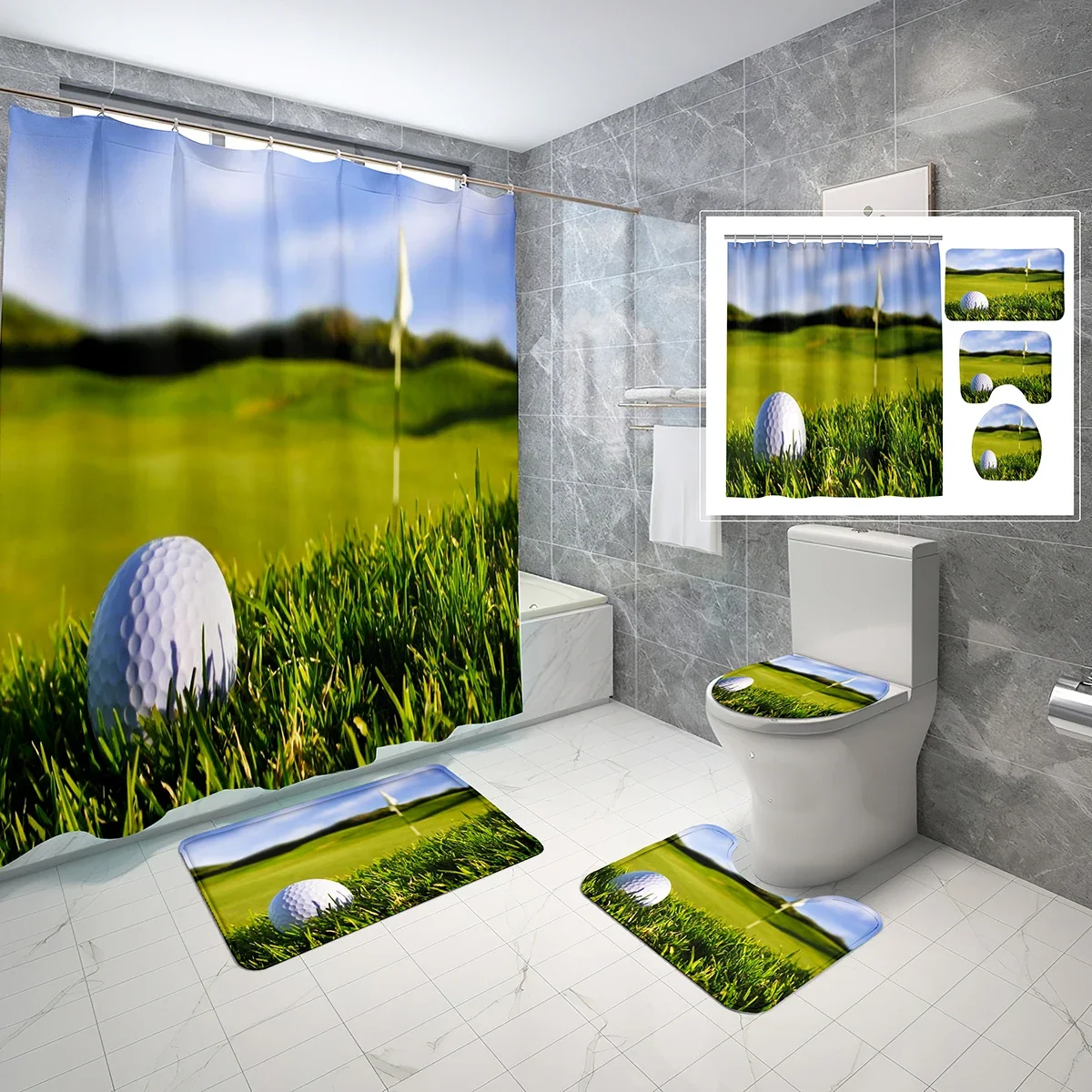 4-sets-golf-shower-curtain-decor-with-non-slip-bath-mattoilet-lid-cover-and-green-fresh-bathroom-shower-curtain-cover-sets