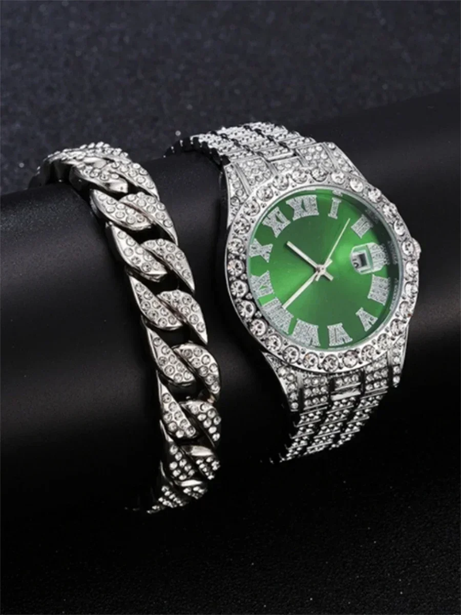 힙합 남성 시계 팔찌 럭셔리 방수 브랜드 시계 스테인레스 스틸 라운드 시계 남자 석영 손목 시계 선물 남자 친구