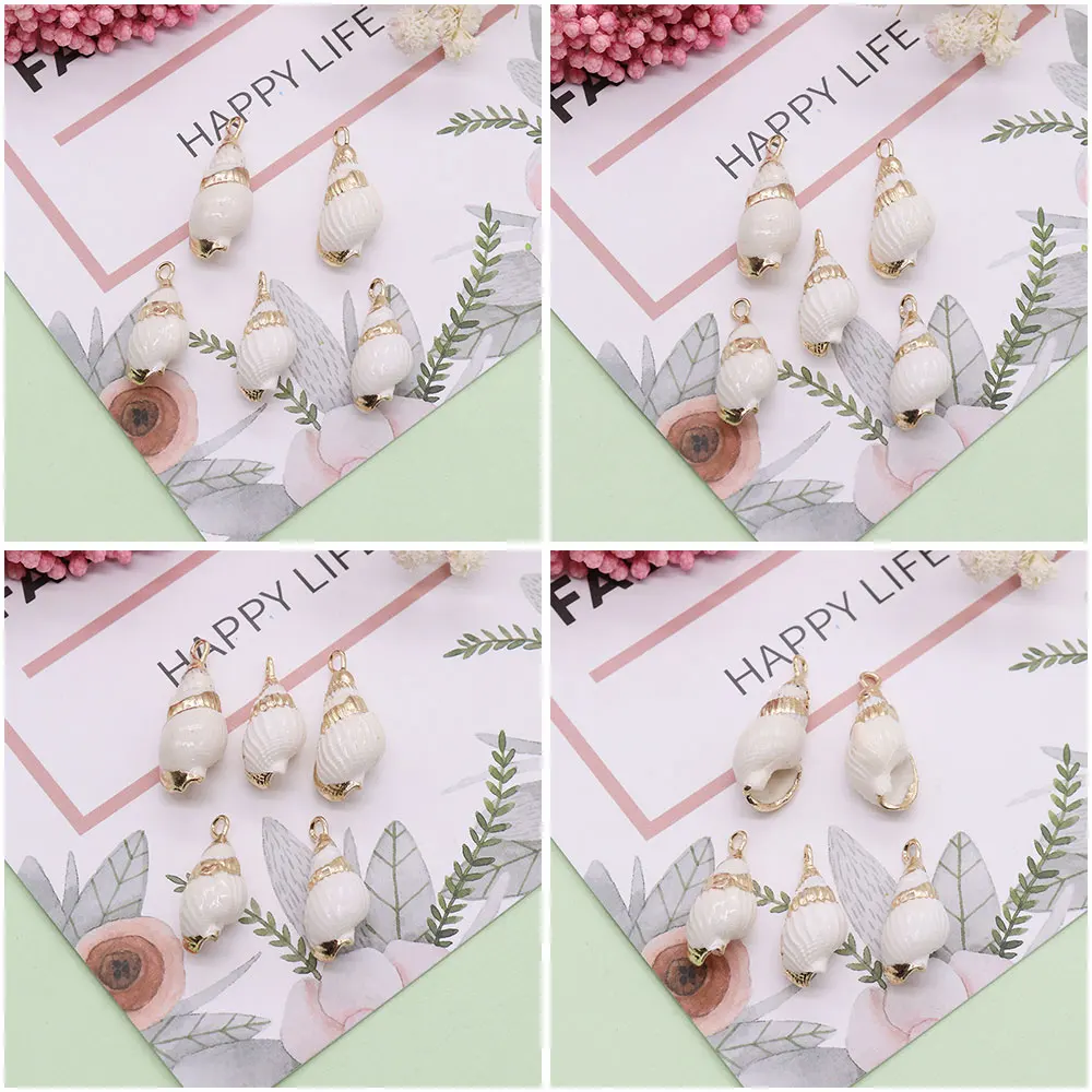 

5pcs/pack Exquisite Natural Shell Pendants Bohemian Spiral Conch Gold Plated Crafts Pendant for DIY Jewelry Accessories Gifts