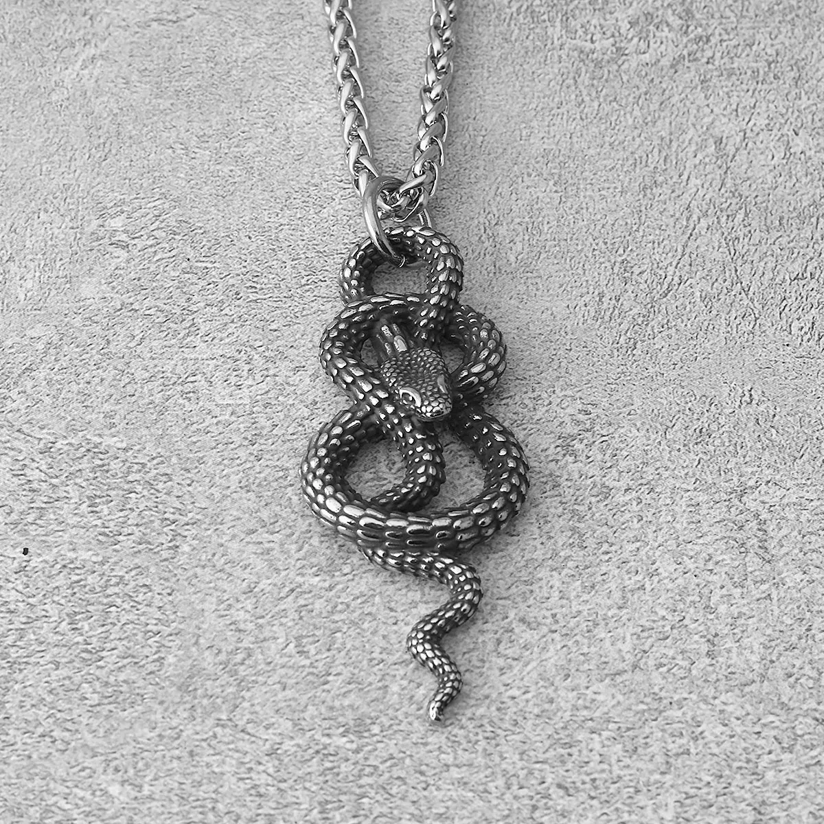 Gothic Stainless Steel Snake Pendant Necklace Black Plated Animal Serpent Punk Hip Hop Necklace Jewelry Men's Viking Gift
