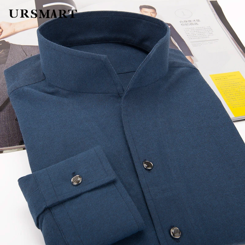 2024 spring and autumn Men's long sleeve shirt slim brushed style cotton warm casual men's shirt