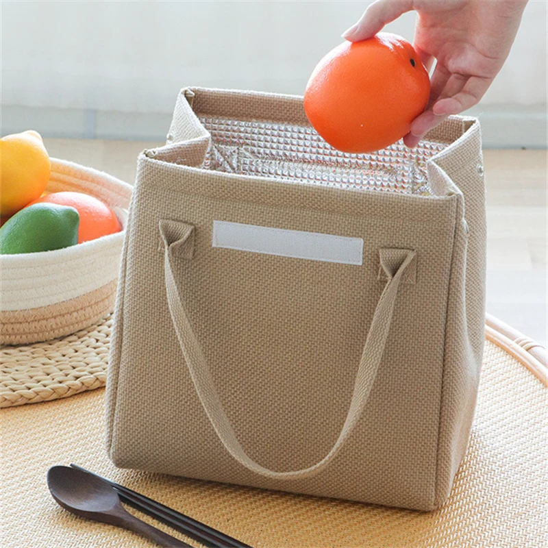 Large Capacity Jute Lunch Bags Insulated Women Kids Thermal Bento Box Tote Portable Food Bag Dinner Container for School Picnic