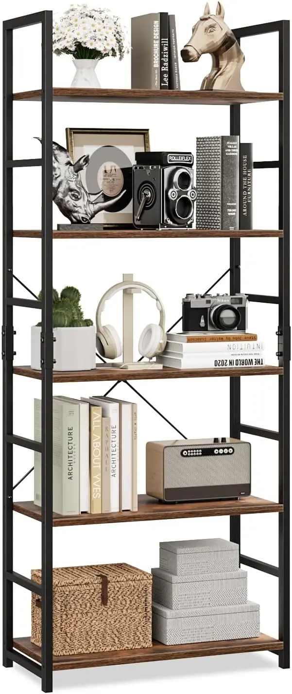 

5-Tier Tall Bookcase, Modern Office Shelf Storage Organizer for Living Room Bedroom Home