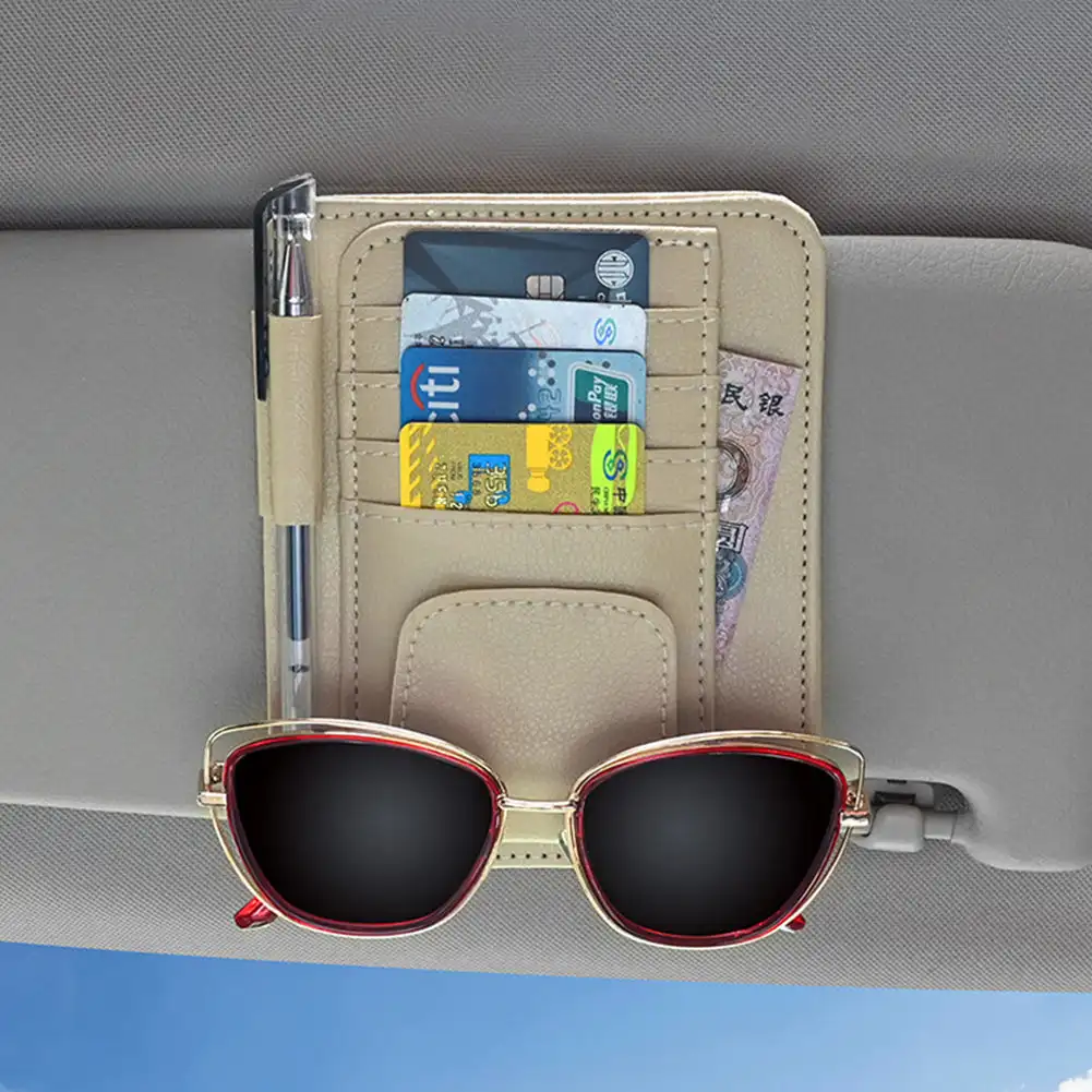 Car Sun Visor Organizer Multi-Pocket Auto Interior Accessories Pocket Organizer Car Document Storage Pouch Sunglasses Pen Holder