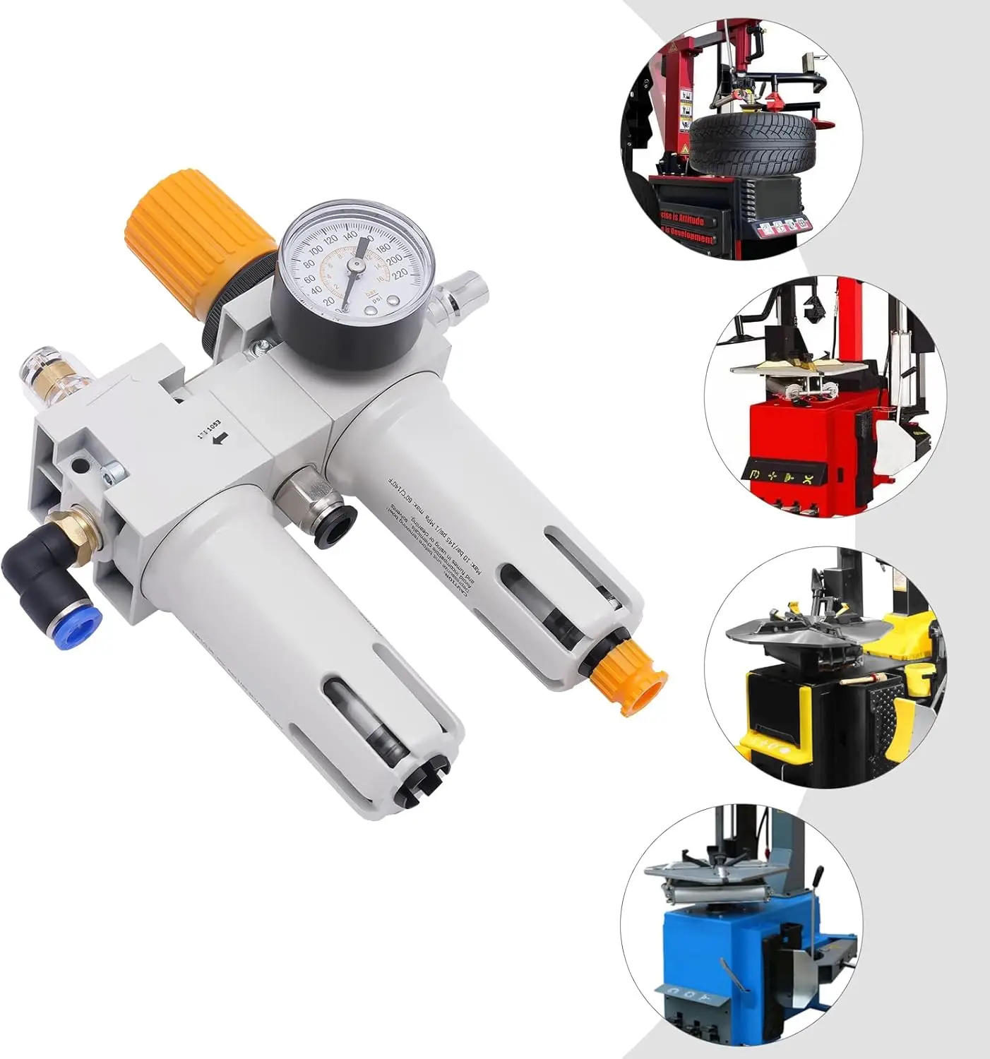 

145PSI Tire Changer Air Pressor Oil Water Separator Regulator Air Filter Pressure Regulator Kit with Gauge and Lubricator Cup