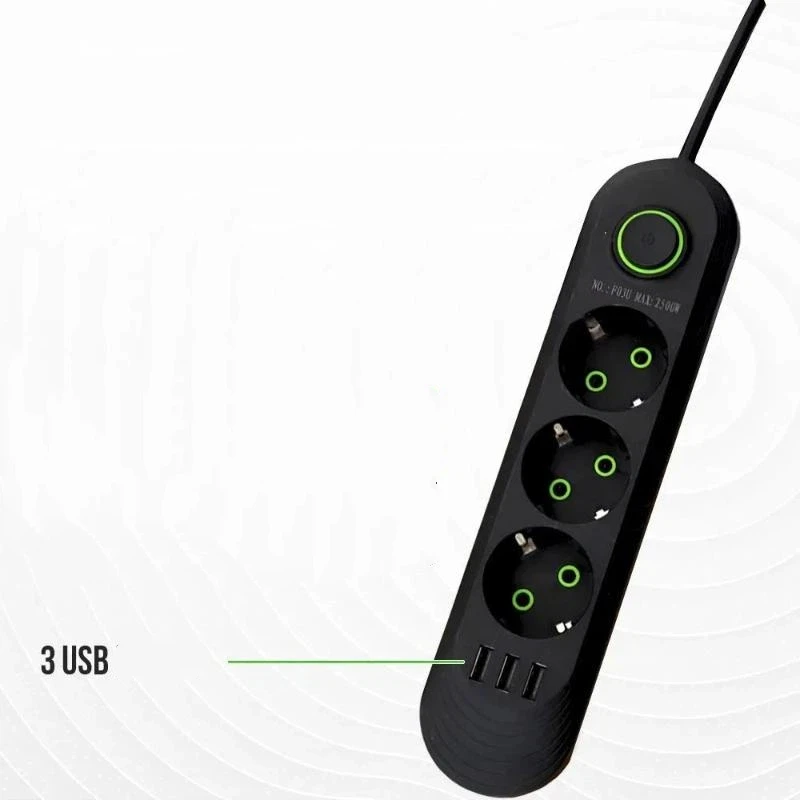 EU Plug Child Safety Power Strip Extension Cord Network Filter with USB Ports for Families with Kids
