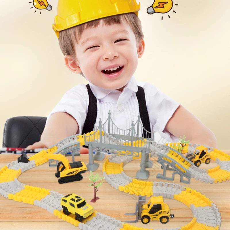 DIY Car Race Magic Rail Track Sets Brain Game Flexible Curved Creates Vehicles Toys Plastic Colored Railroad for Child's Gifts