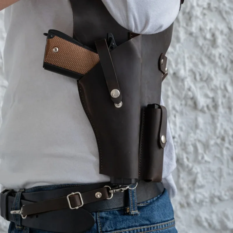 Steampunk Vintage Leder Wild West Cowboy Western Pistolenholster Brusttasche Gunman Rollenspiel Kostüm Waffentasche Feldtasche – Detail 7