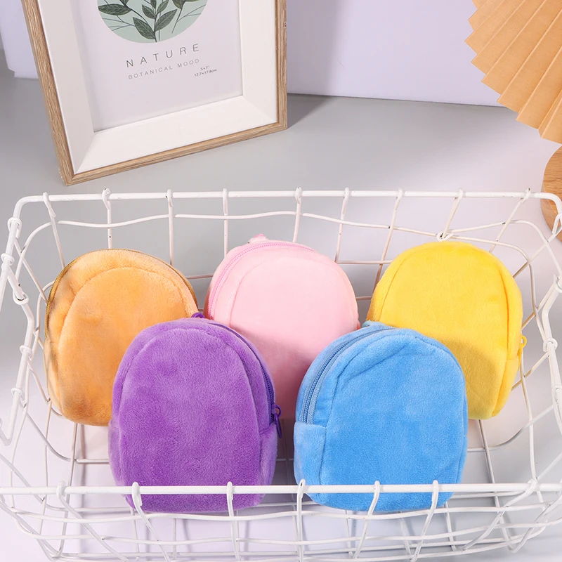 

Candy Color Plush Coin Purse Women Minimalist Solid Color Change Pouch Small Wallet Portable Headphone Bag Key Holder
