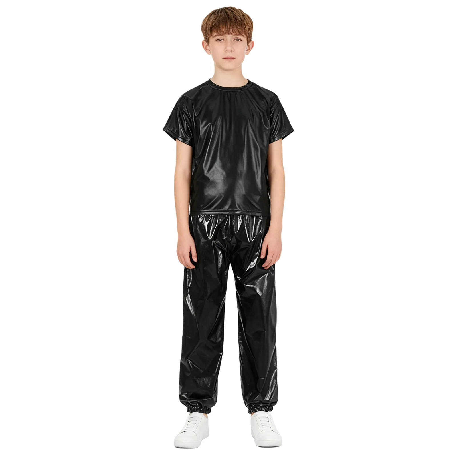 الفتيات الفتيان الهيب هوب 60s 70s ديسكو الزي تي شيرت + السراويل الاطفال الجاز ملابس الرقص الحديثة لامع الرقص أداء الحفلات زي #3