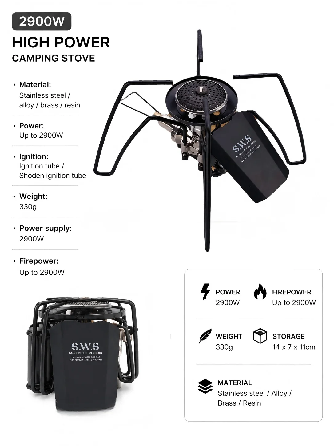 WELLHIKE Tragbarer Klappbarer Schwarzer Spider-Gaskocher Camping-Kartenkocher Outdoor-Küchenausrüstung für Picknick, Grillen, Backpacking und Kochen – Detail 5