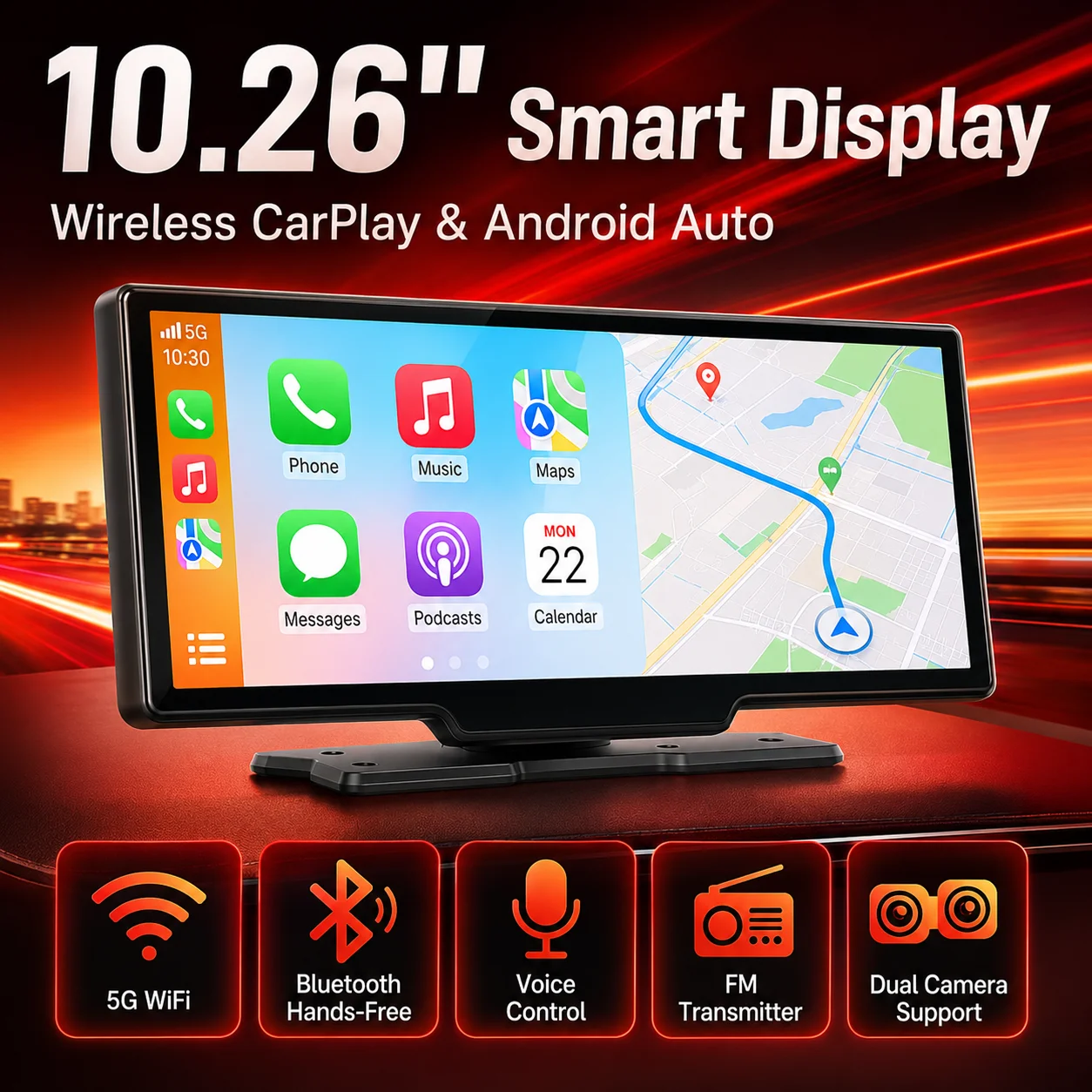 

XFY New 10.26'' 4K Car DVR Wireless CarPlay Android Auto Multimedia Player IPS Touch Screen Bluetooth Video Recorder FM AUX NEW