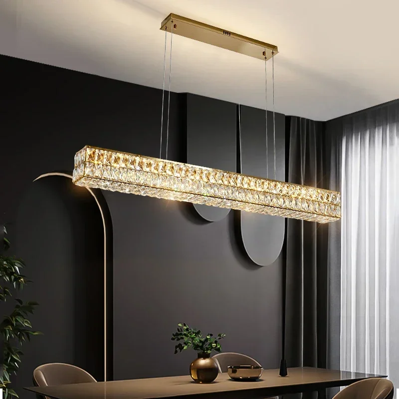 Luxury Led Chandelier For Dining Room Modern Home Decor Rectangle Gold Crystal Light Kitchen Island Cristal Hanging Lamp