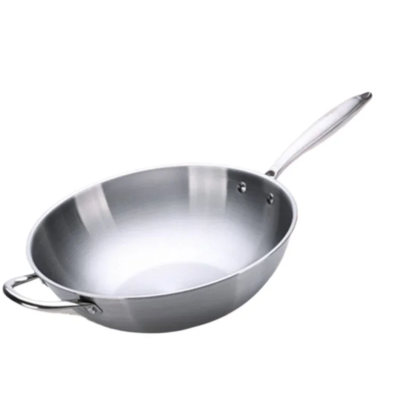 Stainless Steel Frying Pan 3 Ply Professional Grade Steel Skillet Kitchen Fry Pan Cooking Wok Dishwasher Safe 32cm Silver