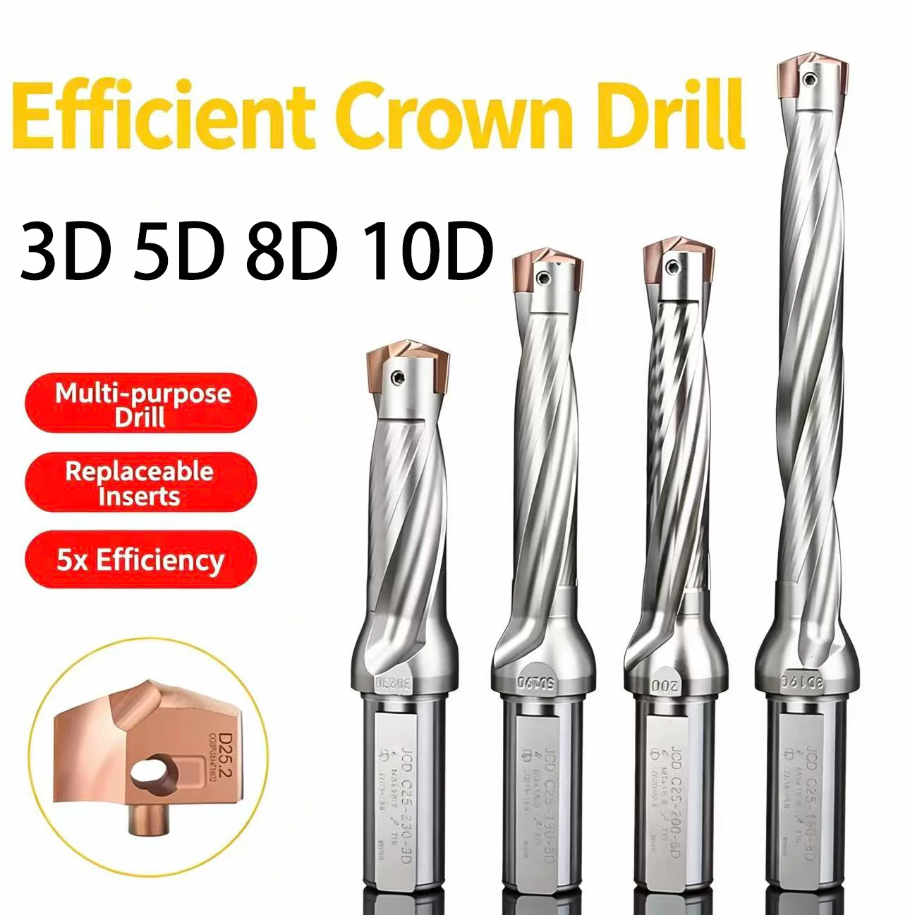 

Internally cooled JCD Crown Drill Rod 3D5D8D10D with a diameter of 10-25mm is used for insertion type HCD high-efficiency precis
