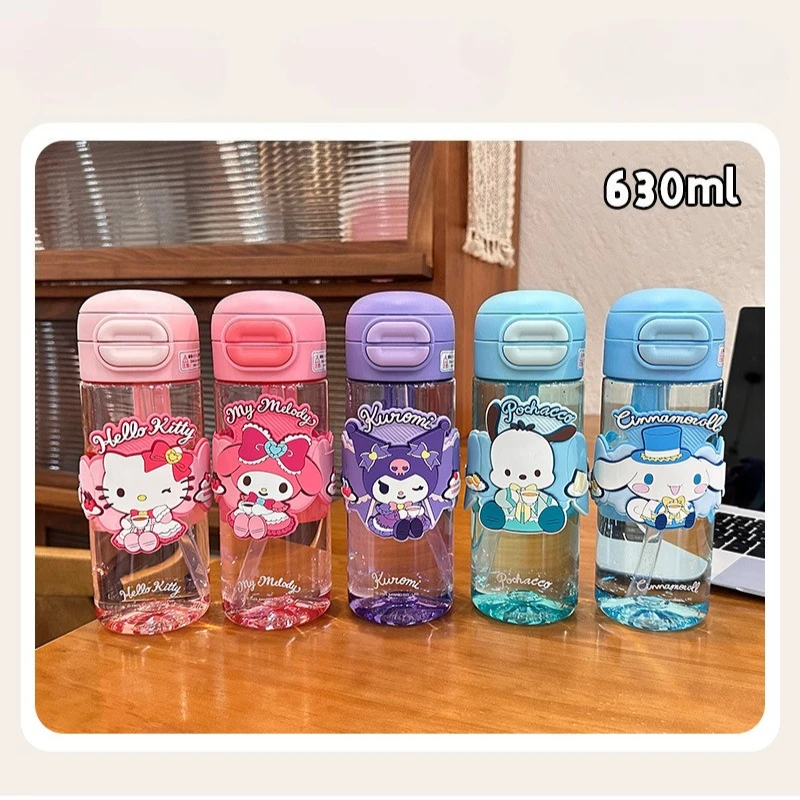 

Sanrio Sports Water Bottle Hello Kitty Kuromi Portable Leak-proof Plastic Straw Cup Kids Drinkware Outdoor Fitness Tumbler Cup
