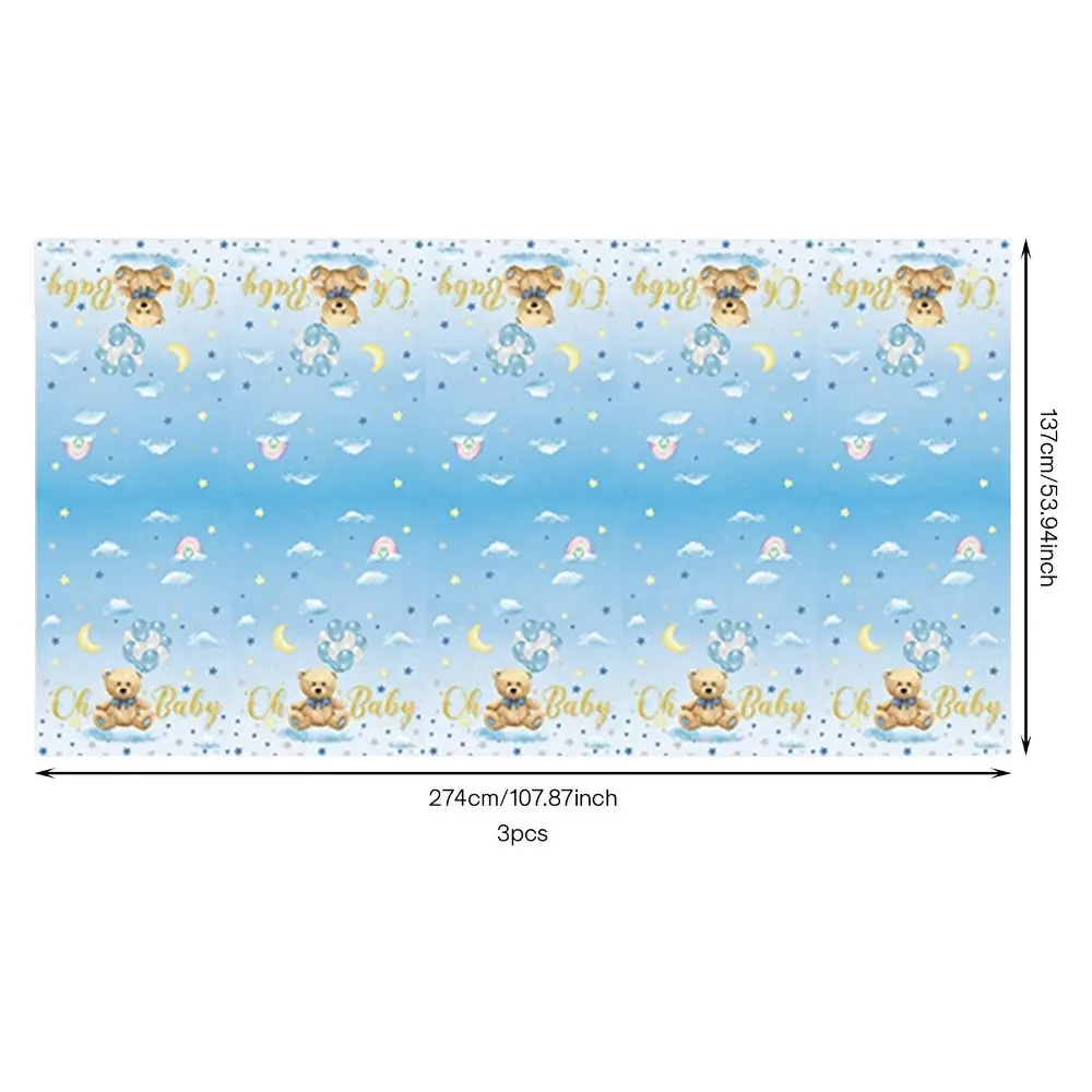 Teddy Bear Baby Shower Tablecloth 54x108 Inch Balloon Teddy Bear Baby Shower Decorations Blue Bear Gender Reveal Table Cloths