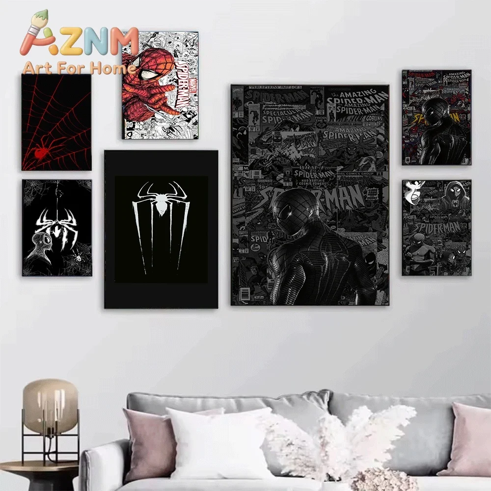 Spider Man Black White Graffiti Canvas Wall Art No Frame Superhero Comic Poster Print Home Bedroom Living Room Decor Artwork P