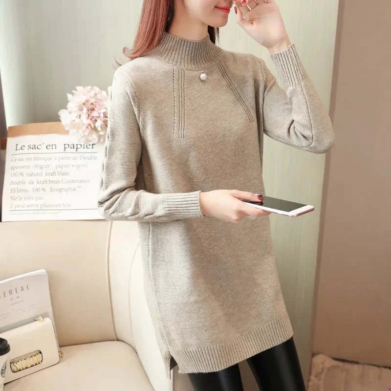 2023 New Korean Women\'s Autumn Long Long-Sleeve Sweater Pullover Female Loose Thick Mid-Length Bottoming Shirt Clothes Knitted