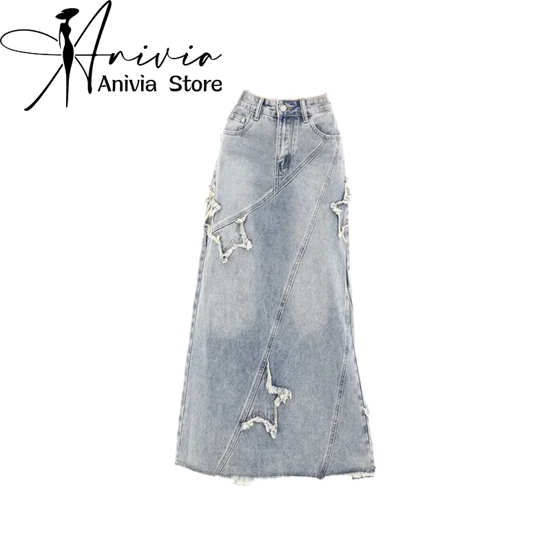 

Women's A-line Denim Skirt Y2k Jean Skirts Harajuku Vintage Aesthetic Elegant Korean Cowboy Skirt 2000s Fashion Clothes Summer