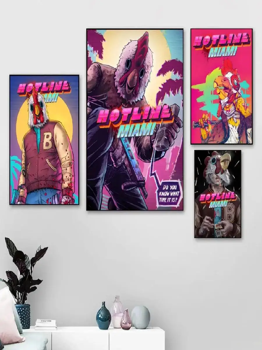 الخط الساخن ميامي ملصق لعبة فيديو مستوحاة قماش جدار الفن طباعة لغرفة النوم غرفة المعيشة ديكور المنزل هدية غير المؤطرة